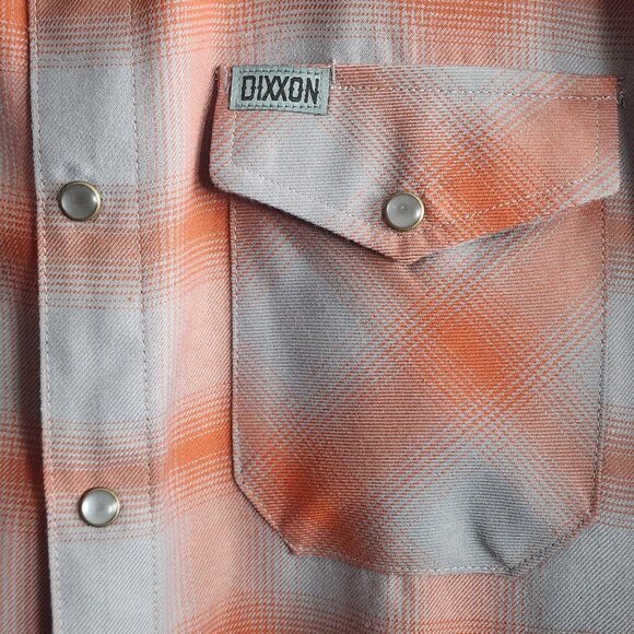 Dixxon Flannel Shirt Mens Extra Large Gray Orange Plaid Copper State Pearl Snap - Picture 2 of 10